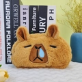 Cute Capybara plush pencil case with embroidery details in light brown soft fabric - Capybara with Snot