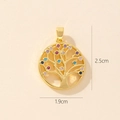 Dettaglio del ciondolo albero della vita con zirconi colorati e misure dimensionali - 0370-12 Ciondolo Zirconia Colorata Rotondo Dorato
