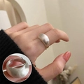 Minimalist matte silver water drop ring with a wide curved adjustable opening design - Brushed Matte Wide Arch