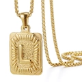 Collar hip hop bañado en oro con colgante rectangular letra L y cadena de caja - Oro L