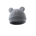 Close-up of grey baby knitted beanie with cute bear ears on white background - One Size / Dark Gray