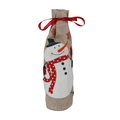 Christmas snowman wine bottle cover with red polka dot scarf and black hat decor - Burlap Snowman Style