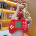 Mini retro handheld game console keychain in red color with a matching bell and gold ring - Red Controller Style Game Console
