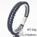 Bracciale doppio in pelle intrecciata con perline di agata e occhio di tigre blu e nere - Blu Profondo (KB188304-KLHQ)