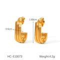 Detailed view of 1.68cm triple-row gold stainless steel hoop earrings with size markings - Triple Row Tubular Gold Style (HC-E10073)