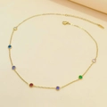 Gold stainless steel bracelet with colorful round zircon stones and adjustable chain clasp - Colorful Zirconia Necklace / Gold