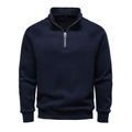 Detailaufnahme des dunkelblauen Sweatshirts mit Waffelstrick-Textur und halbem Metallreißverschluss - S / Marineblau