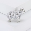 Elegante spilla a forma di pecora con perle bianche e lega d'argento con brillanti strass - Perla Bianca/Metallo Argentato