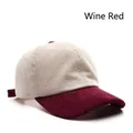 Retro burgundy and cream corduroy baseball cap with two-tone design and adjustable strap - Burgundy