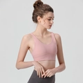 Rosa stoßfester Sport-BH zum Laufen und Yoga kombiniert mit grauer High-Waist-Leggings - L / Rosa