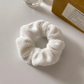 White plush large fuzzy scrunchie hair tie with high elasticity for elegant ponytails - White Plush