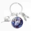 Silver ballet dancer keychain with glass pendant and ballet shoes charms on white background - Style 14