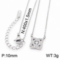Silver stainless steel necklace with square pave-set cubic zirconia pendant and fine chain - Necklace (KN237382-KLX) / Steel
