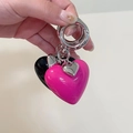 Resin large heart keychains in magenta and black with silver charms for bags and cars - Large Heart Pendant / Rose Red