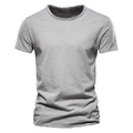 Detailed texture of grey slub cotton fabric on a men's V-neck short sleeve T-shirt - S / Crew Neck / Light Gray
