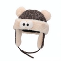 Winter leopard print baby trapper hat with cute ears and plush faux fur lining - Gray Cartoon Eyes Style (Gray B)