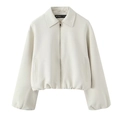 Veste bouffante beige pour femme avec col à revers et fermeture éclair métallique - XS / Ivoire