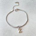 Silver stainless steel snake chain bracelet featuring a letter Z pendant with lobster clasp - Silver-Z