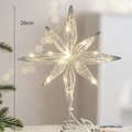 20cm silver hollow star Christmas tree topper with warm LED lights and glitter finish - 20cm / With Lights / Silver