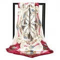 Detail of baroque silk scarf featuring golden chains, tassels, and royal crown emblem - Cream Wine Red Baroque (023)