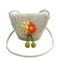 Handmade woven crossbody bag for kids featuring a rainbow wave pattern and floral decor - Style 2 Rainbow (Rainbow Thread)