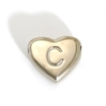 Polished silver heart-shaped charm with engraved letter C for DIY jewelry making - Letter C Style (SP143S-C)