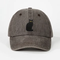 Berretto da baseball vintage in cotone lavato grigio antracite con ricamo gatto - Regolabile / caffè