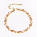 Detail of pink heart enamel links and gold-plated lobster clasp on the stylish bracelet - Pink Enamel Pink Zircon Style (Gold 7)