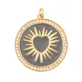 Golden round pendant with grey enamel heart and sunray pattern featuring white crystals - Grey Round Heart Sunburst Style (K055896-Gary)