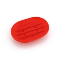 Red oval silicone soap holder with non-slip ridges and drainage holes for bathroom - Oval / Red