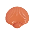 Orange shell-shaped plastic fruit plate with gold rim and small dipping section - Sunset Orange-Shell Plate