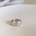 Silver open ring with wide band and emerald-cut clear zircon in a bezel setting - Adjustable Open / Wide Bezel Set Square Diamond Style (J3336)