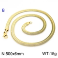 Golden 6mm wide flat herringbone snake chain necklace in stainless steel 500mm length - 6mm Gold 50cm