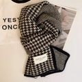 Classic black and white houndstooth knitted winter scarf with soft wool-like texture - Houndstooth Black