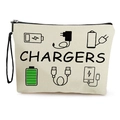 Bolsa de lona para cargadores en color blanco roto con correa negra y cremallera - CHARGERS Iconos Accesorios Electrónica