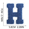 Close-up of a 7cm blue chenille letter H patch with white base showing precise dimensions - Blue-Letter H
