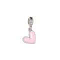 Delicate silver heart pendant with pink enamel inlay and beaded edge detail - Pink Silver Beaded Heart