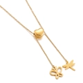 Collana a Y dorata con cursore a cuore e ciondoli a farfalla e libellula da donna - Stile Dorato (KN198928-Z)