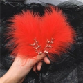 Elegante coppia di fermagli per capelli in piume rosse con perle per stile Hanfu - Rosso - Ramo Paio