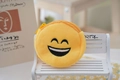 Close-up of yellow plush emoji coin purse with embroidered smile and zip closure - Style 4 (Smile)