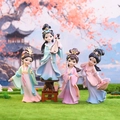 Four mini traditional Chinese lady figurines in assorted poses with floral backdrop - Four Beauties Figurines Assorted Set Medium