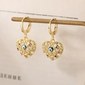Vergoldete Herzohrringe mit blauem Auge des Bösen und bunten Zirkonsteinen im Retro-Stil - Gold (44301)