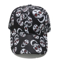 Retro punk hip hop baseball cap with white skull print and red accents on black fabric - Red Eye Skull All-over Print (B)