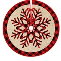 Red and black buffalo plaid Christmas tree skirt with white snowflake and bow knots - A-SQ75 Red Black Plaid Burlap Snowflake