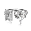 Adjustable S925 silver ring featuring letter N design and heart-shaped cubic zirconia - Silver Letter N