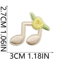Detailed embroidery view showing 3cm musical note patch with fine stitching details - Beige Floral Music Note Style (24号)