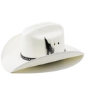 Close-up of white woven cowboy hat with decorative feather and metal eyelets - M(56-58cm) / White (With Eyelets)