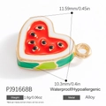 Pendentif pastèque en forme de cœur en émail rouge avec bord doré et dimensions - Cœur Pastèque/Rouge Vert Or