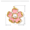 Detail showing 33mm pink flower pendant with stainless steel base and pearl center - YE254-Pink Flower Pearl Pendant
