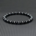 6mm minimalist matte black stone bead bracelet with metallic spacers for men - Matte Black